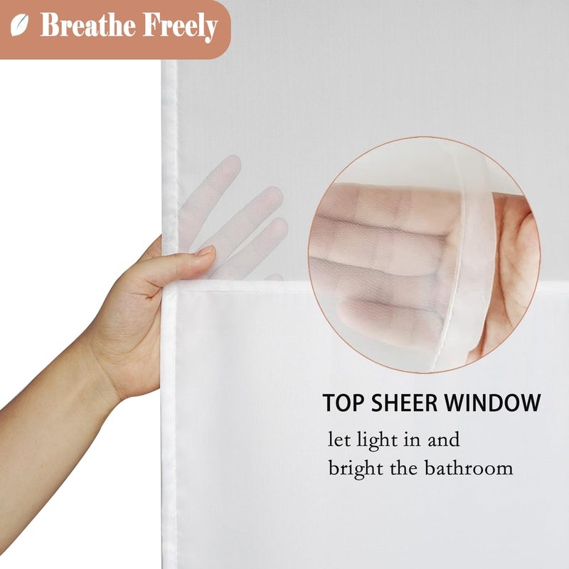 UFRIDAY Small Size 36x72 Inch Shower Curtain with Thin Mesh, Durable Fabric Bathroom Curtain with Hooks, Water Repellent,White - Image 2